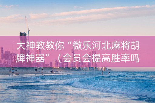 大神教教你“微乐河北麻将胡牌神器”（会员会提高胜率吗)