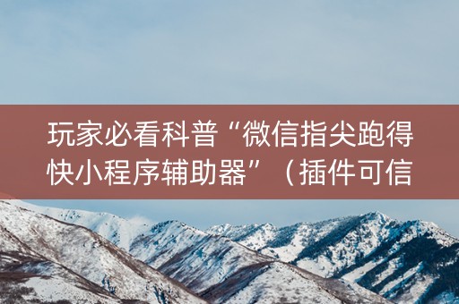 玩家必看科普“微信指尖跑得快小程序辅助器”（插件可信吗)