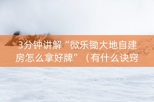 3分钟讲解“微乐锄大地自建房怎么拿好牌”（有什么诀窍)
