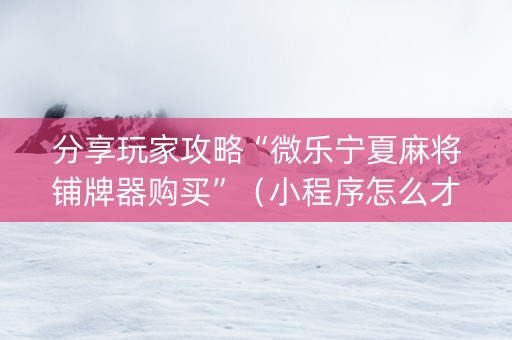 分享玩家攻略“微乐宁夏麻将铺牌器购买”（小程序怎么才会赢)