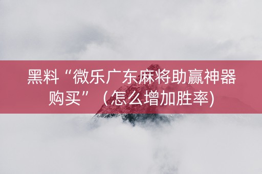 黑料“微乐广东麻将助赢神器购买”（怎么增加胜率)