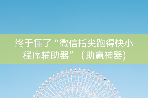 终于懂了“微信指尖跑得快小程序辅助器”（助赢神器)