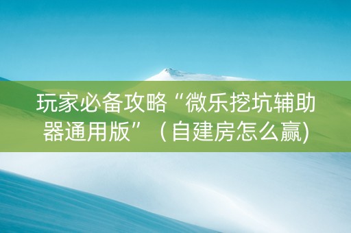 玩家必备攻略“微乐挖坑辅助器通用版”（自建房怎么赢)