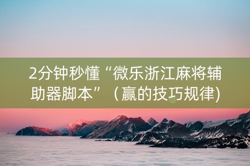 2分钟秒懂“微乐浙江麻将辅助器脚本”（赢的技巧规律)