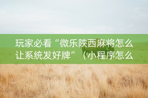玩家必看“微乐陕西麻将怎么让系统发好牌”（小程序怎么才会赢)