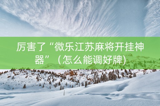 厉害了“微乐江苏麻将开挂神器”（怎么能调好牌)