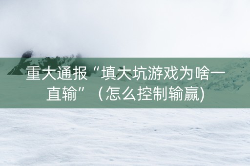 重大通报“填大坑游戏为啥一直输”（怎么控制输赢)