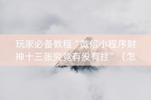 玩家必备教程“微信小程序财神十三张究竟有没有挂”（怎么让系统给自己好牌)