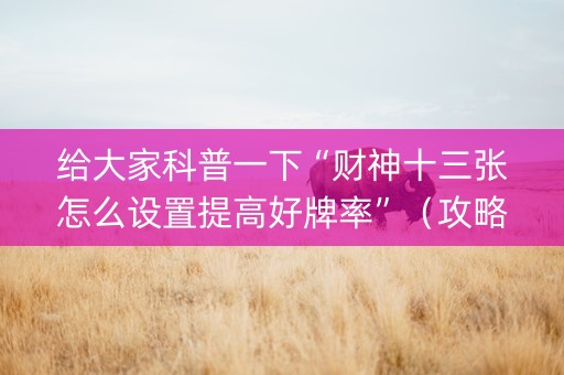 给大家科普一下“财神十三张怎么设置提高好牌率”（攻略插件)