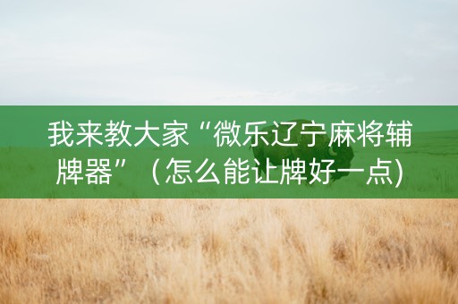 我来教大家“微乐辽宁麻将辅牌器”（怎么能让牌好一点)