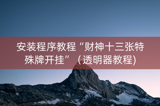 安装程序教程“财神十三张特殊牌开挂”（透明器教程)