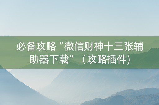必备攻略“微信财神十三张辅助器下载”（攻略插件)