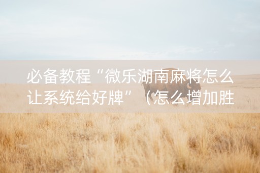 必备教程“微乐湖南麻将怎么让系统给好牌”（怎么增加胜率)