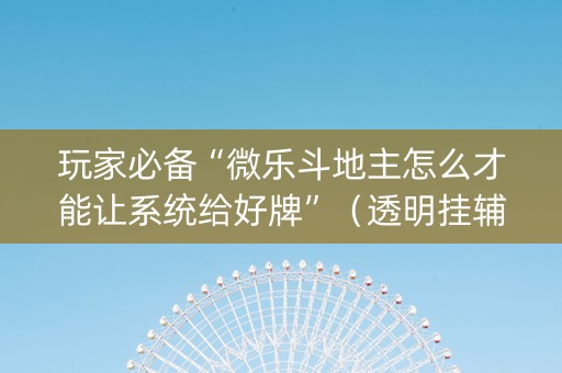 玩家必备“微乐斗地主怎么才能让系统给好牌”（透明挂辅助器)