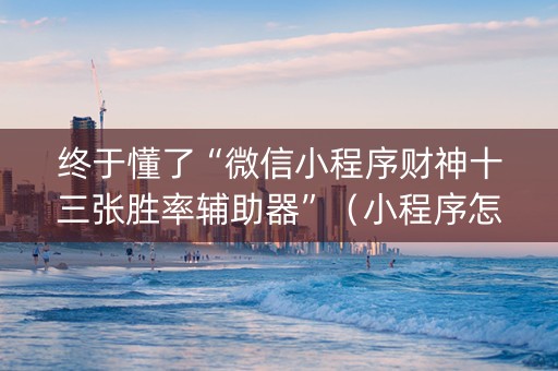终于懂了“微信小程序财神十三张胜率辅助器”（小程序怎么才会赢)
