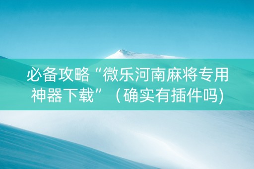 必备攻略“微乐河南麻将专用神器下载”（确实有插件吗)