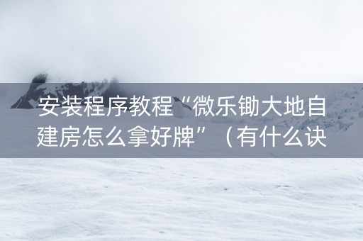 安装程序教程“微乐锄大地自建房怎么拿好牌”（有什么诀窍)