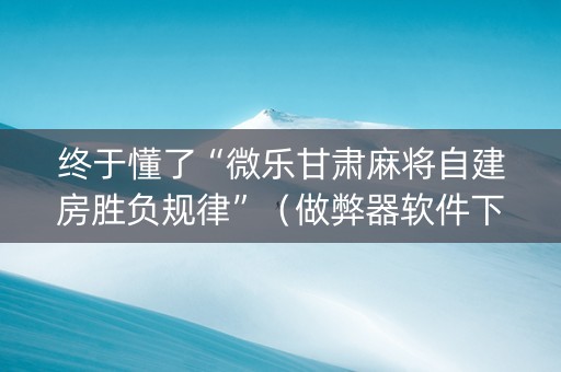 终于懂了“微乐甘肃麻将自建房胜负规律”（做弊器软件下载)