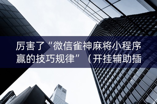 厉害了“微信雀神麻将小程序赢的技巧规律”（开挂辅助插件)