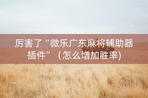 厉害了“微乐广东麻将辅助器插件”（怎么增加胜率)