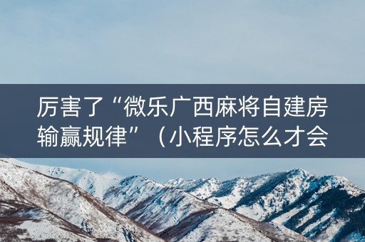 厉害了“微乐广西麻将自建房输赢规律”（小程序怎么才会赢)