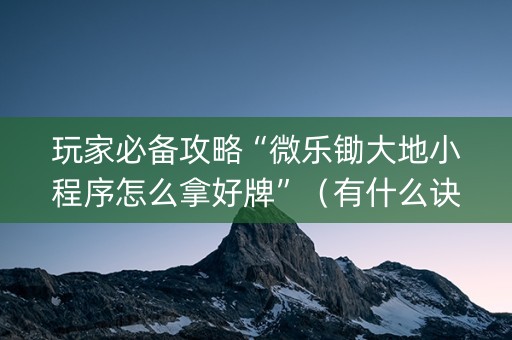 玩家必备攻略“微乐锄大地小程序怎么拿好牌”（有什么诀窍)