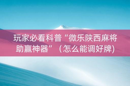 玩家必看科普“微乐陕西麻将助赢神器”（怎么能调好牌)