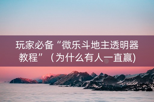 玩家必备“微乐斗地主透明器教程”（为什么有人一直赢)