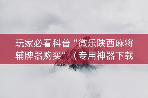 玩家必看科普“微乐陕西麻将辅牌器购买”（专用神器下载)