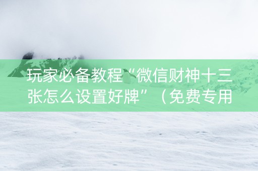 玩家必备教程“微信财神十三张怎么设置好牌”（免费专用神器)