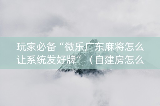 玩家必备“微乐广东麻将怎么让系统发好牌”（自建房怎么赢)