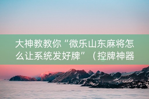 大神教教你“微乐山东麻将怎么让系统发好牌”（控牌神器)