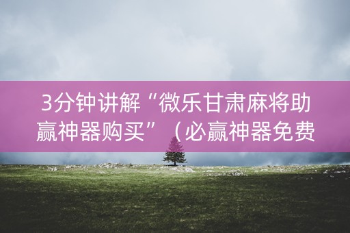 3分钟讲解“微乐甘肃麻将助赢神器购买”（必赢神器免费安装)