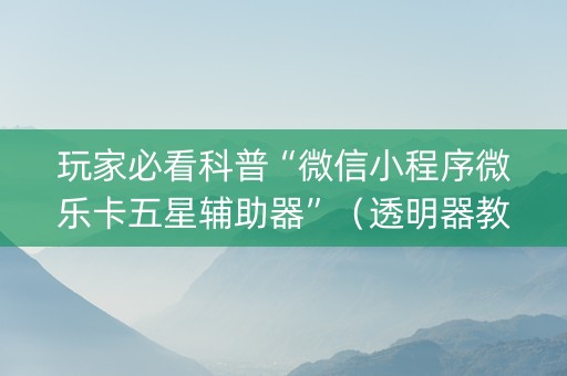 玩家必看科普“微信小程序微乐卡五星辅助器”（透明器教程)