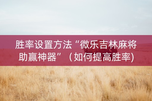 胜率设置方法“微乐吉林麻将助赢神器”（如何提高胜率)