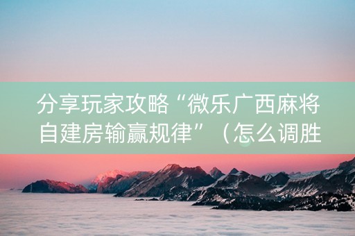分享玩家攻略“微乐广西麻将自建房输赢规律”（怎么调胜率)