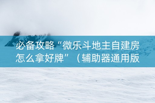 必备攻略“微乐斗地主自建房怎么拿好牌”（辅助器通用版)