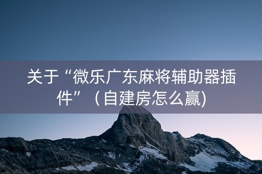 关于“微乐广东麻将辅助器插件”（自建房怎么赢)