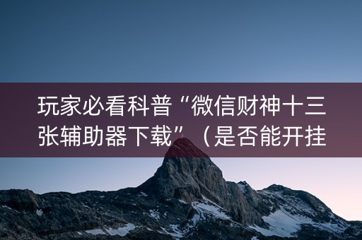 玩家必看科普“微信财神十三张辅助器下载”（是否能开挂)