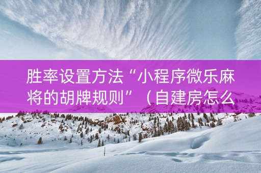 胜率设置方法“小程序微乐麻将的胡牌规则”（自建房怎么拿好牌)