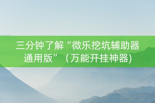 三分钟了解“微乐挖坑辅助器通用版”（万能开挂神器)