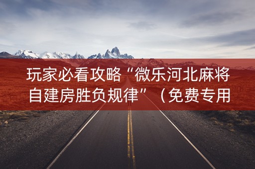 玩家必看攻略“微乐河北麻将自建房胜负规律”（免费专用神器)