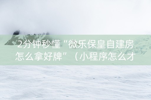 2分钟秒懂“微乐保皇自建房怎么拿好牌”（小程序怎么才会赢)