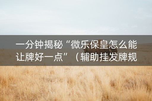 一分钟揭秘“微乐保皇怎么能让牌好一点”（辅助挂发牌规律)