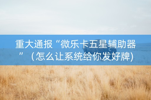 重大通报“微乐卡五星辅助器”（怎么让系统给你发好牌)