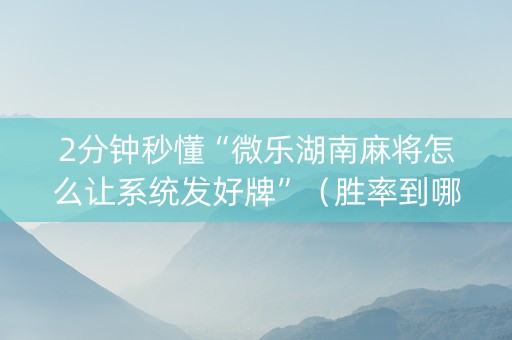 2分钟秒懂“微乐湖南麻将怎么让系统发好牌”（胜率到哪调)