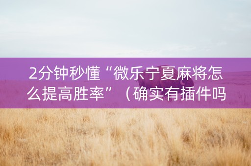 2分钟秒懂“微乐宁夏麻将怎么提高胜率”（确实有插件吗)