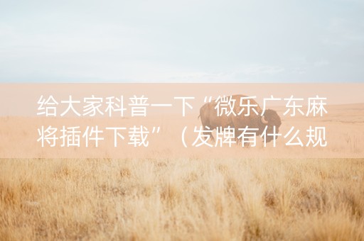 给大家科普一下“微乐广东麻将插件下载”（发牌有什么规律吗)