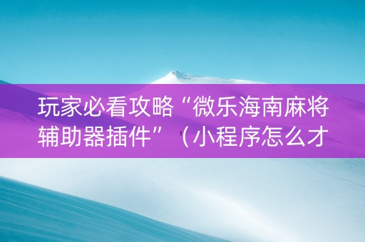 玩家必看攻略“微乐海南麻将辅助器插件”（小程序怎么才会赢)