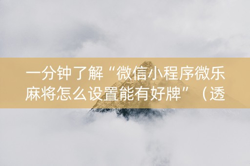 一分钟了解“微信小程序微乐麻将怎么设置能有好牌”（透明器教程)